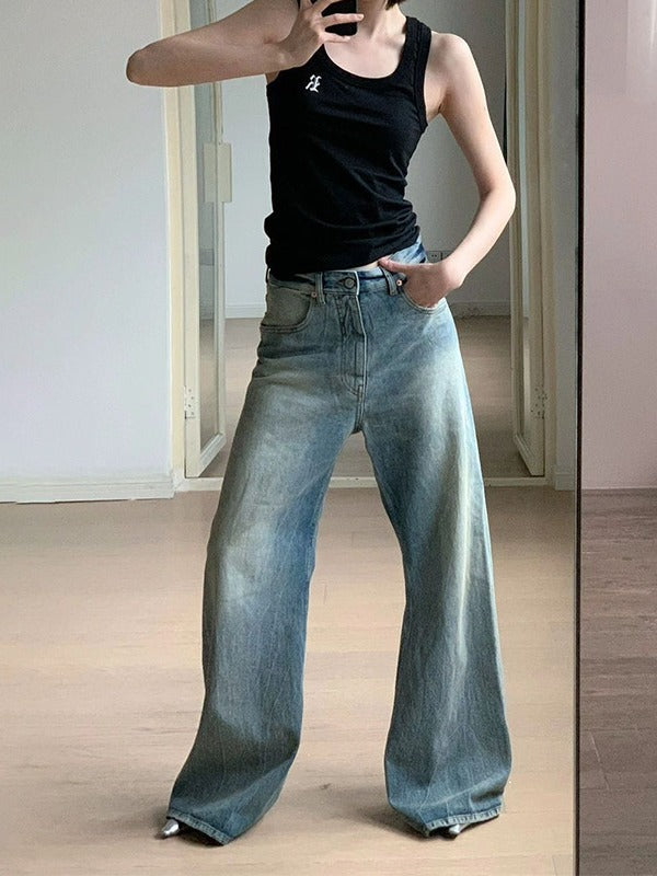 Dame afslappede Wide-Leg Jeans lavet af kvalitetsdenim med høj talje og frontfaltung Stilla