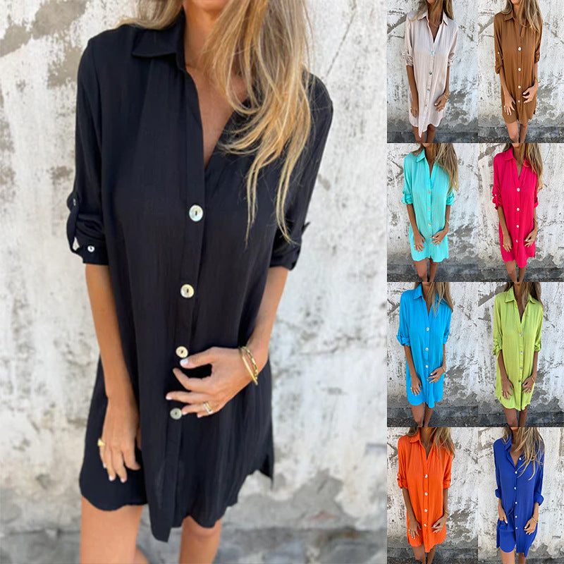 Dame afslappet skjortekjole i let materiale Stilla