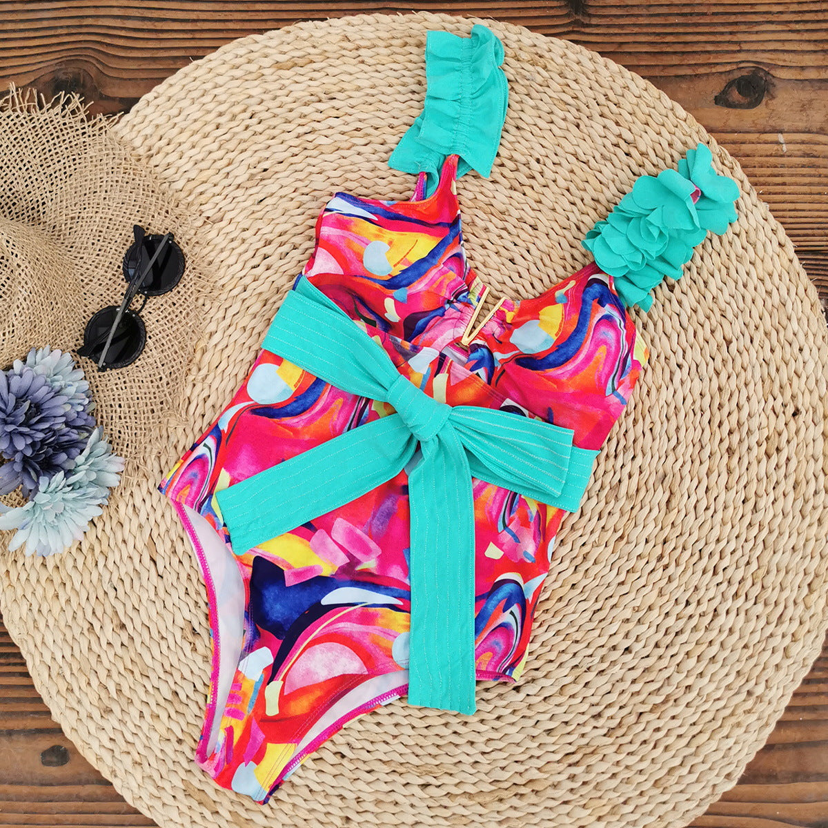 Dame Eintredningsbadedragt med legende blomsterdesign og elegant indpakningsbælte Stilla