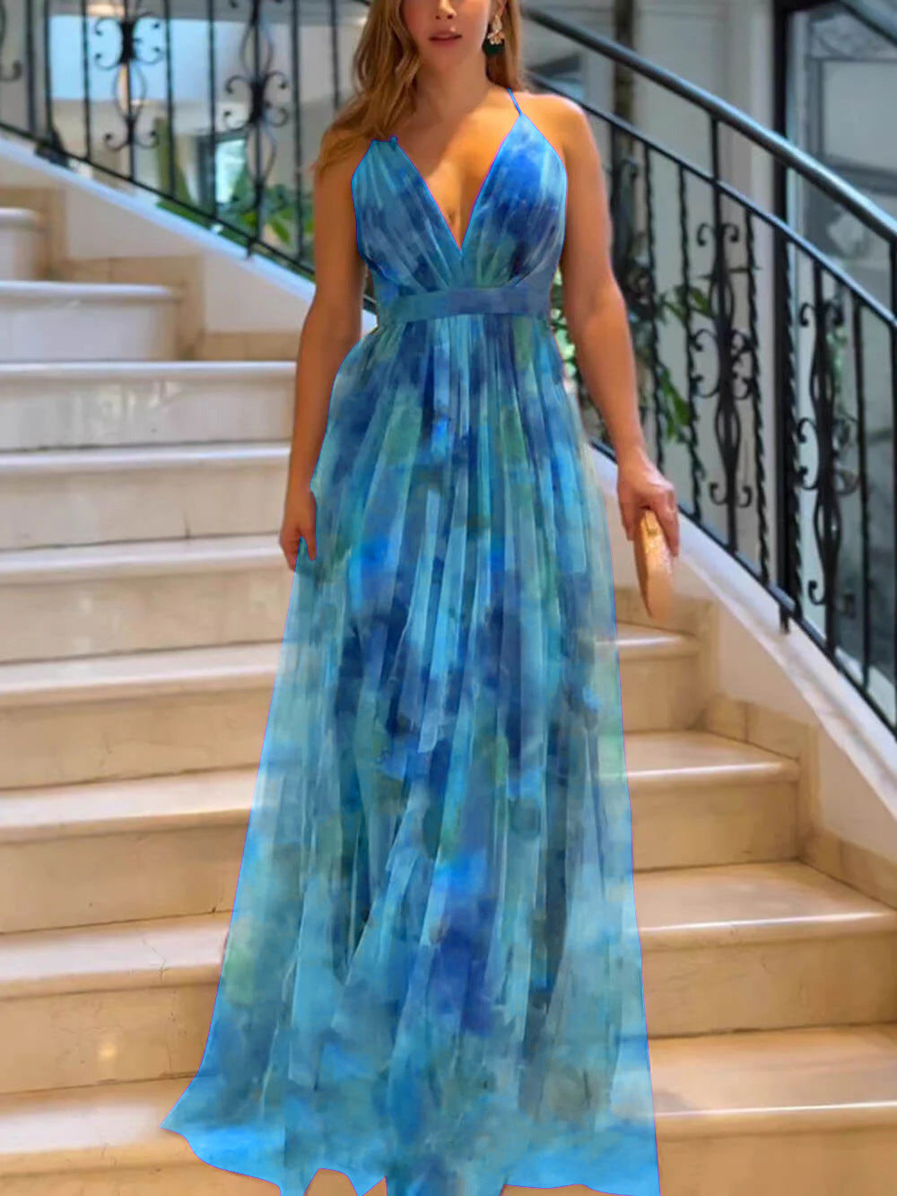 Dame Elegant A-linje Maxi kjole med dyb udskæring Stilla