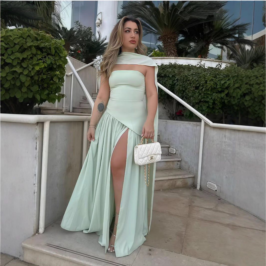 Dame Elegant Bustierkjole med høj slids og skinnende overdel Stilla