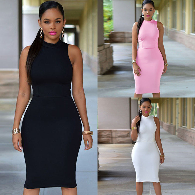 Dame Elegant figursyet kjole med højhalset design Stilla