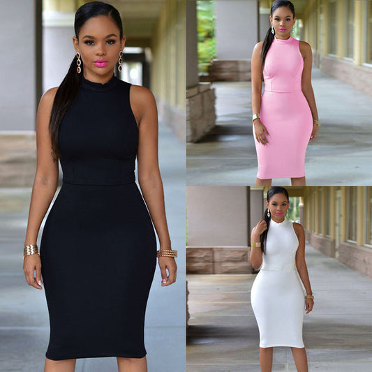 Dame Elegant figursyet kjole med højhalset design Stilla