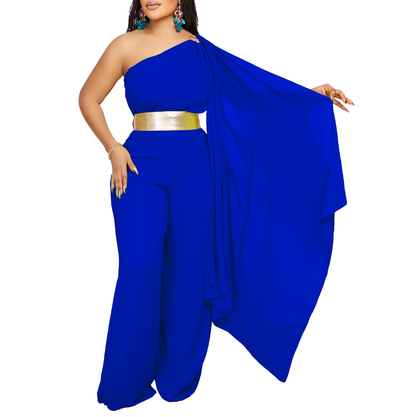 Dame elegant jumpsuit med asymmetrisk snit og glamorøs talje bælte Stilla