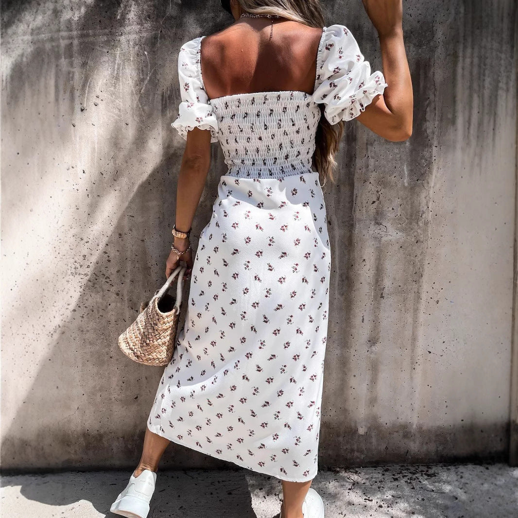 Dame afslappet maxikjole med elastisk overdel og blomstermønster Stilla