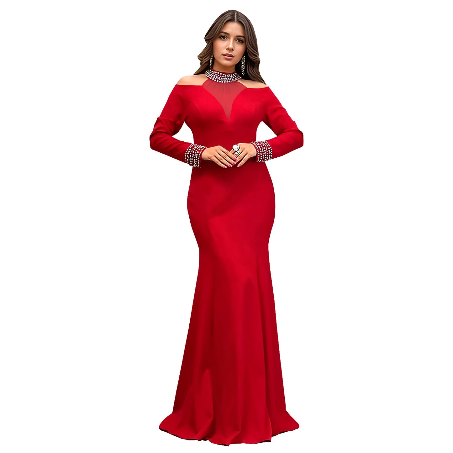 Dame Elegant aftenkjole med off-shoulder design og strålende strass dekorationer Stilla