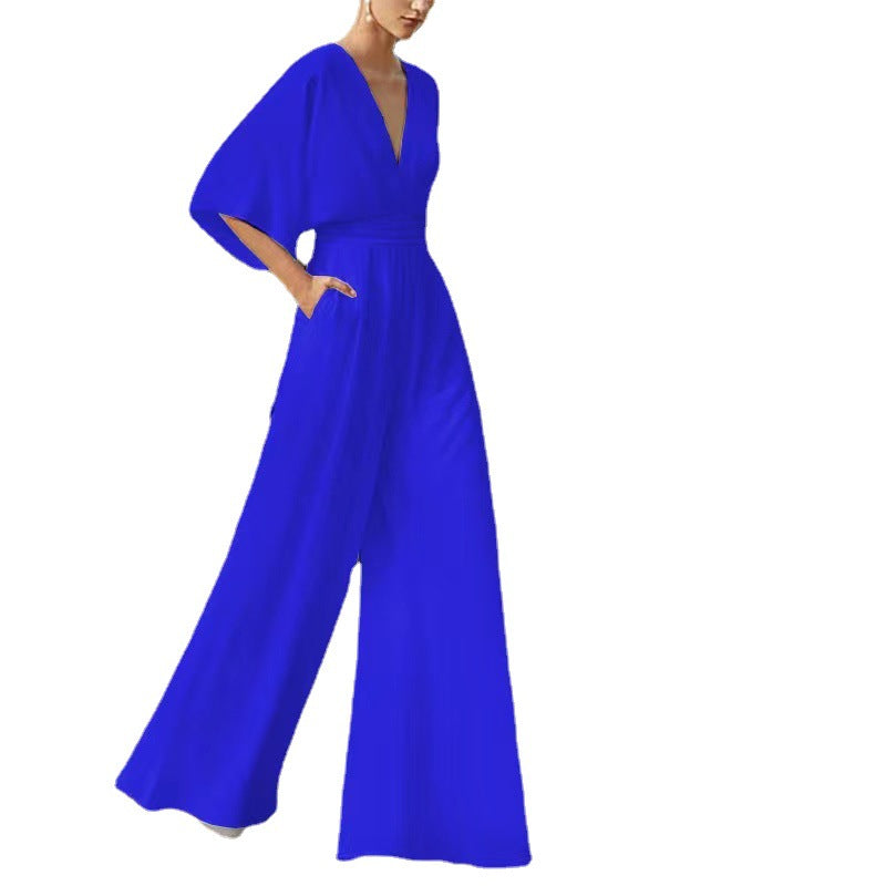 Dame Elegant Jumpsuit med dyb V-udskæring og flydende snit Stilla