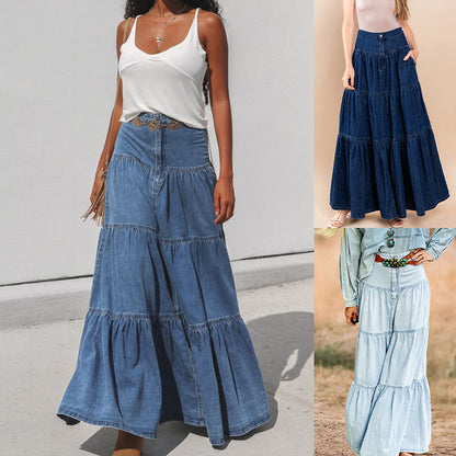 Dame Lang Jeansnederdel med lagdelt design Stilla