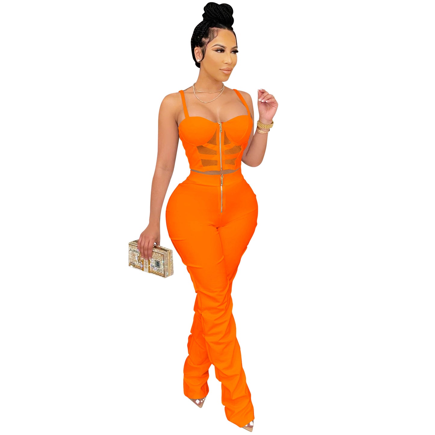Dame figurtilpasset jumpsuit med transparente indsatser og lynlås Stilla