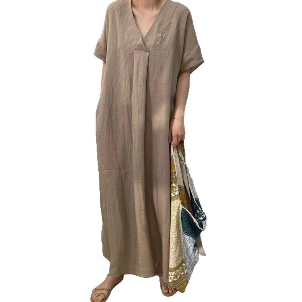 Dame Afslappet Fit V-Udskæring Maxikjole med Sidelommer Stilla