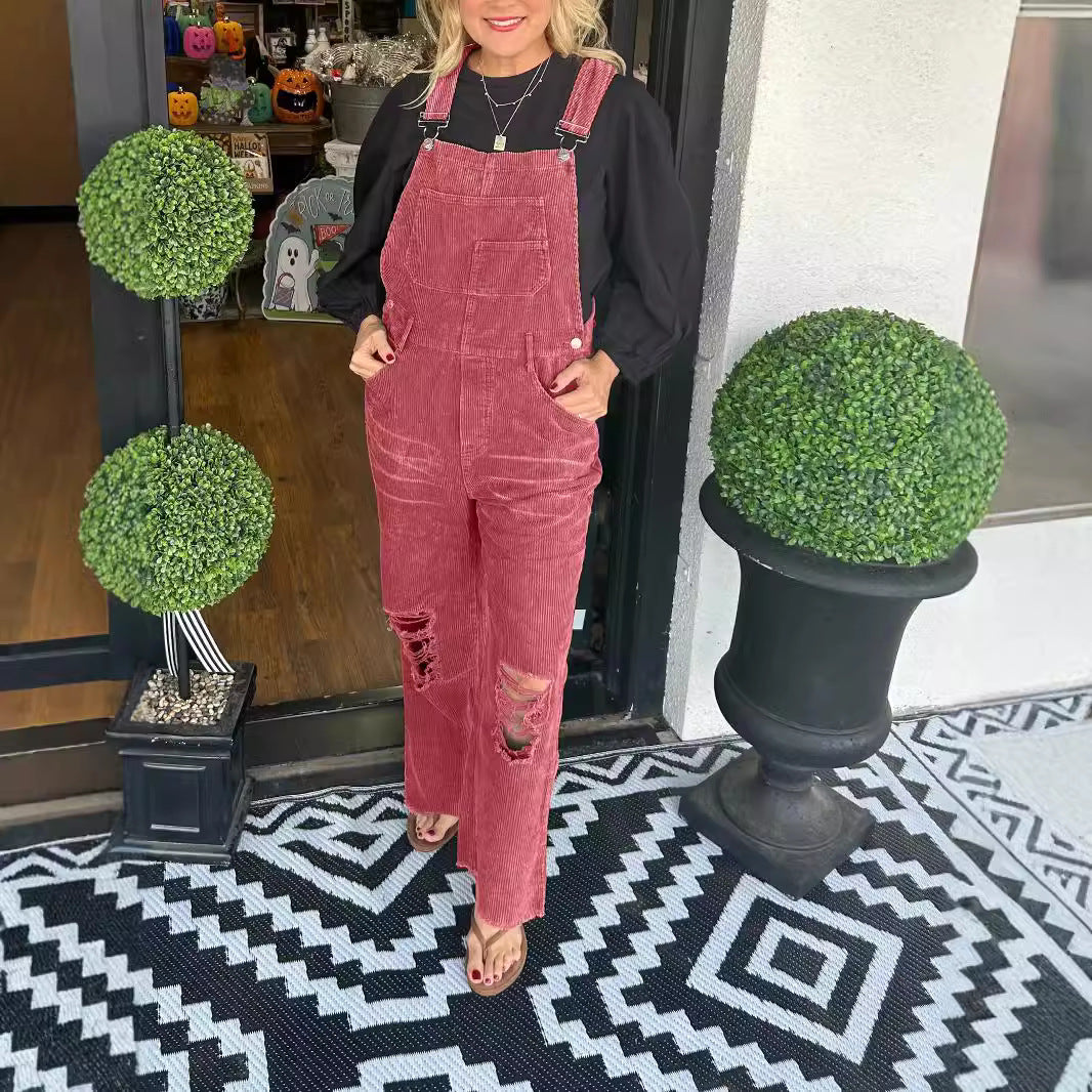 Dame overalls med brede ben og destroyed-detaljer Stilla