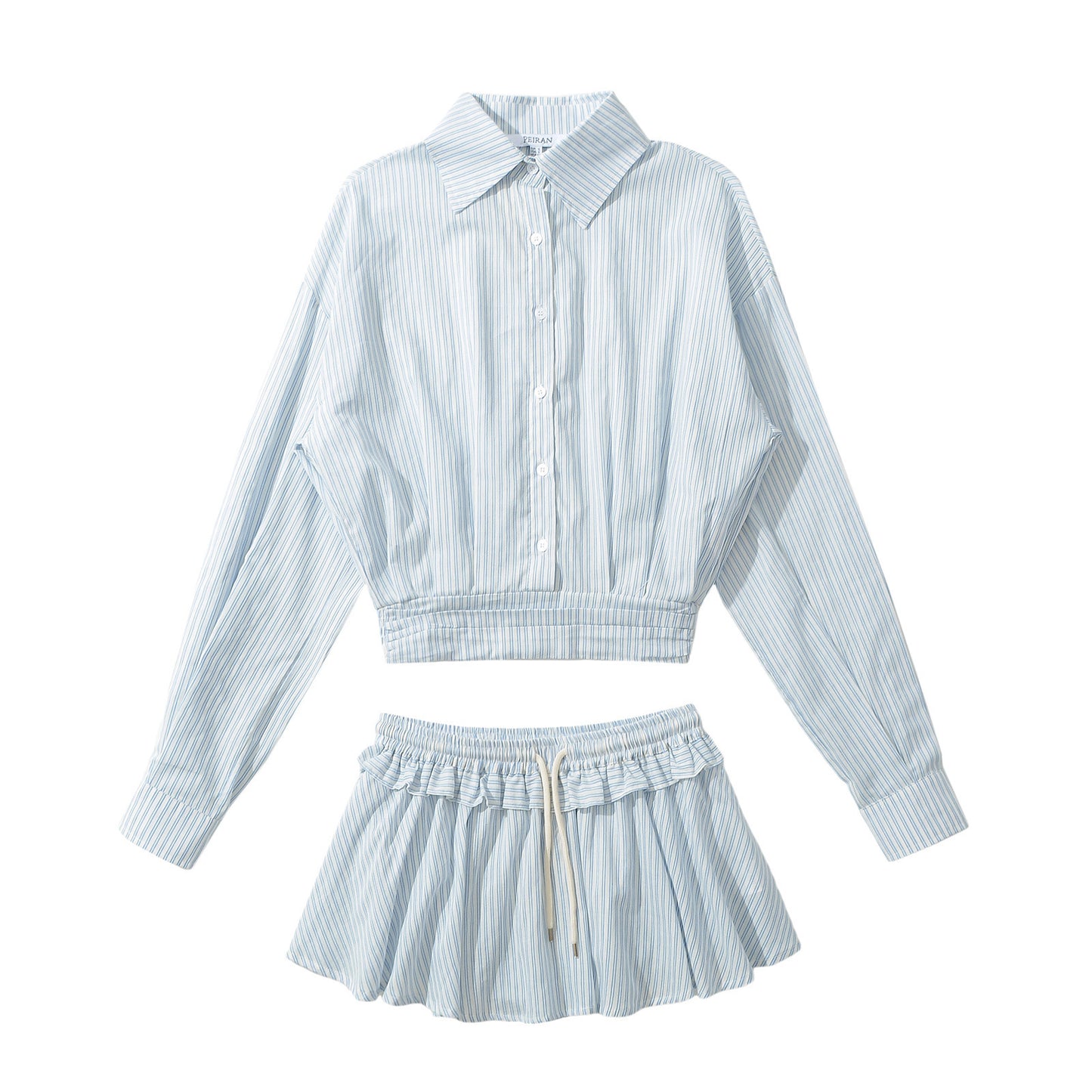 Dame Cropped Button-Up Bluse og Mini skirt Sæt Stilla
