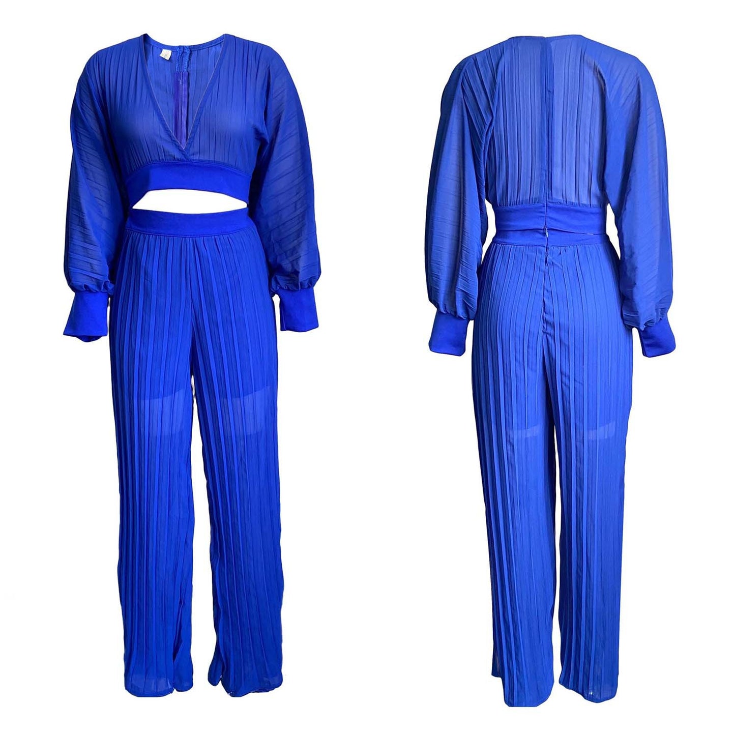 Dame Plisseret Jumpsuit med højtstående udskæring og ballonærmer Stilla