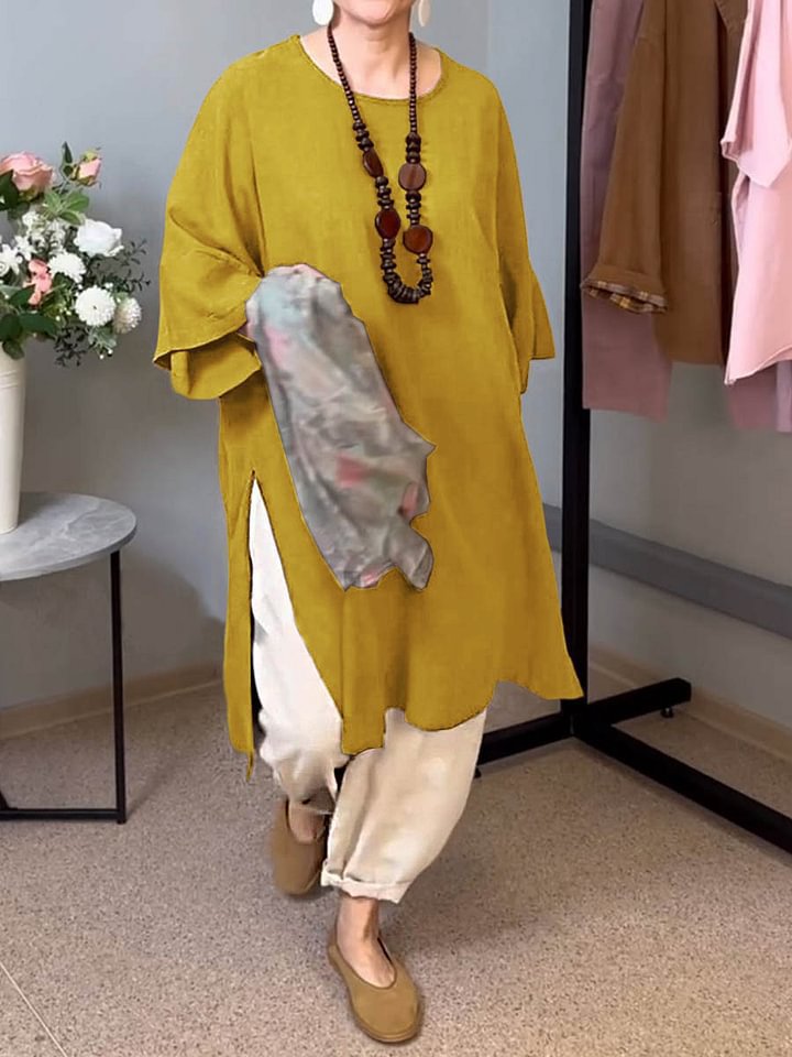 Dame afslappet langærmet tunika med sidelids og moderne snit Stilla