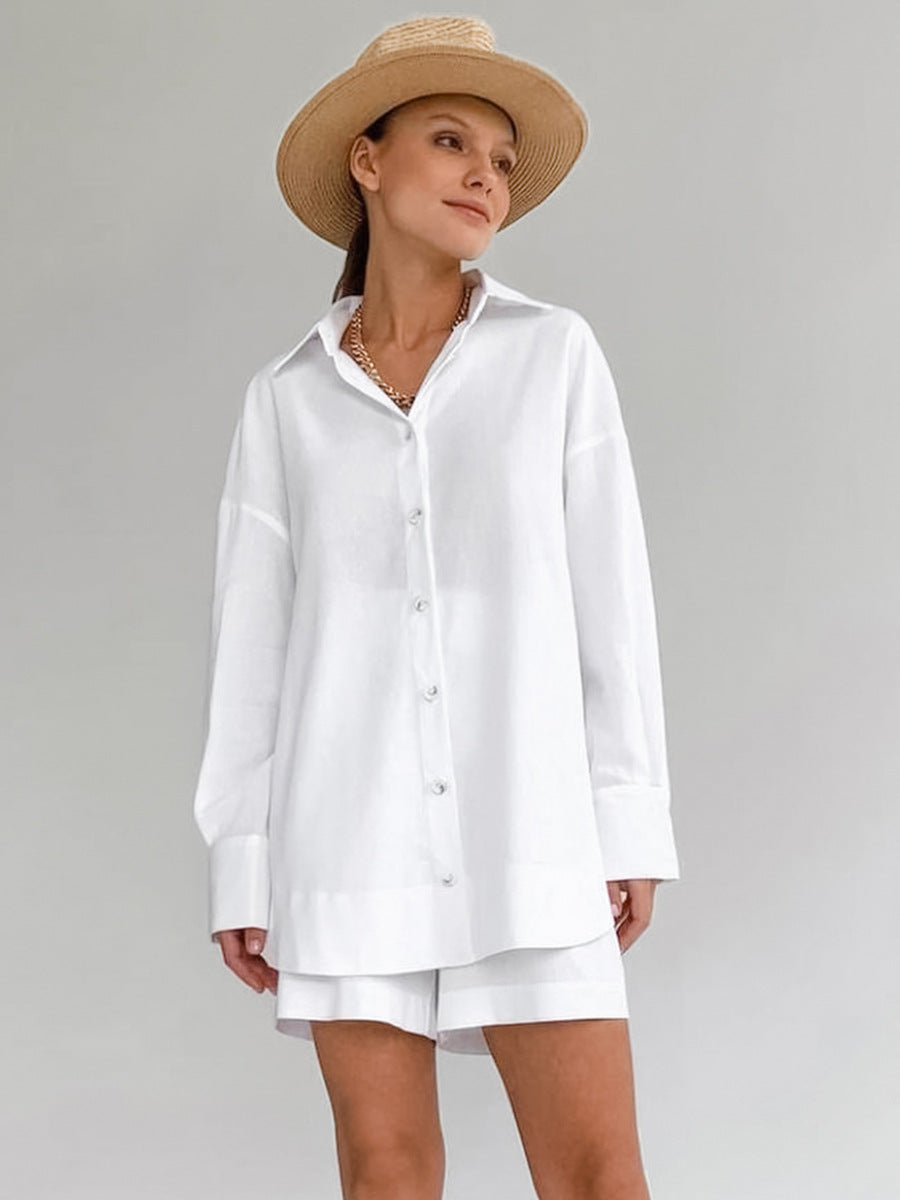 Dame afslappet linned top med knapdetaljer og brede ærmer Stilla