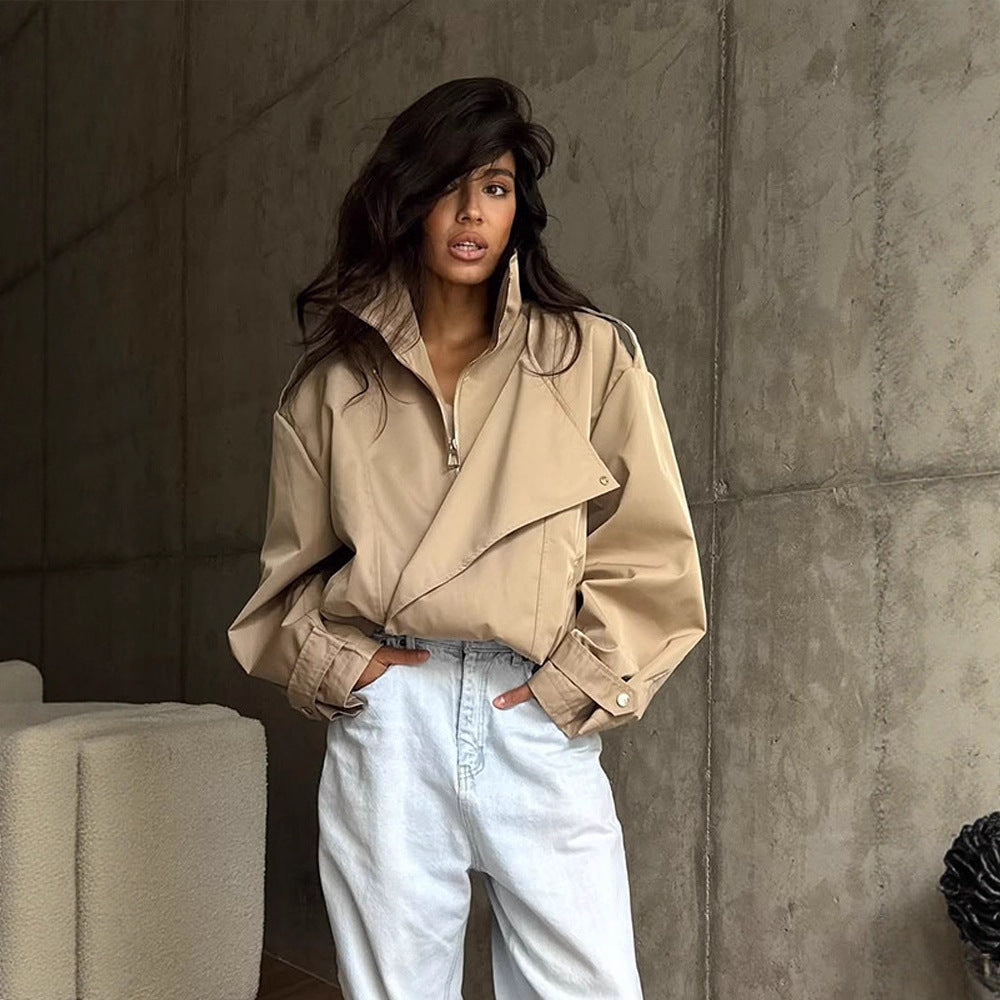 Dame afslappet oversized jakke med stilfuld revers Stilla