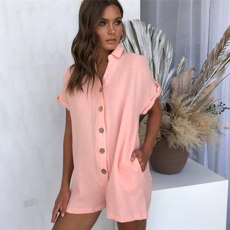 Dame jumpsuit med knapbar krave og afslappet snit Stilla