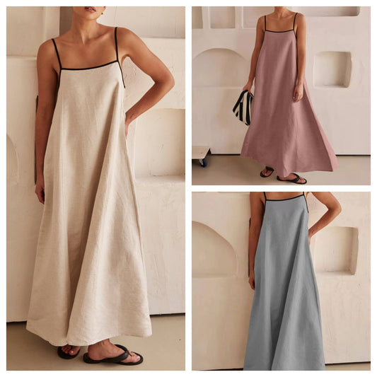 Dame afslappet maxikjole med tynde stropper og flydende snit Stilla