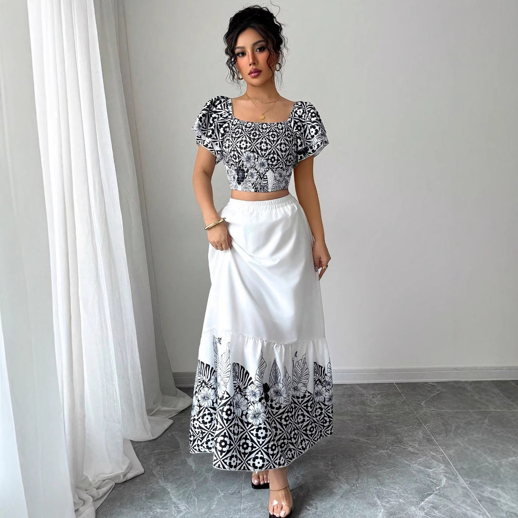 Dame afslappet crop top og maxi nederdel i sæt med blomsterdesign Stilla