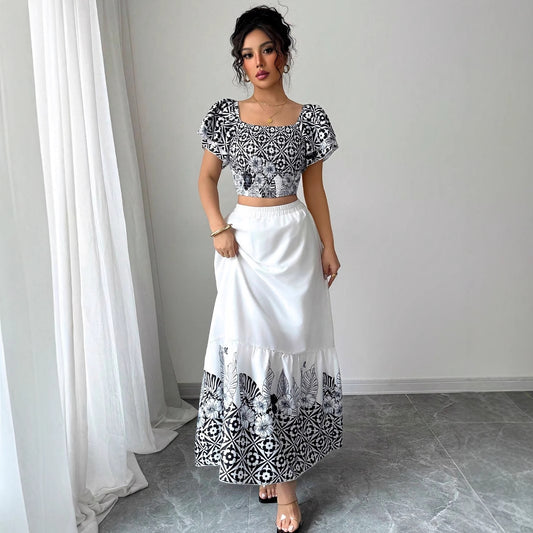 Dame afslappet crop top og maxi nederdel i sæt med blomsterdesign Stilla