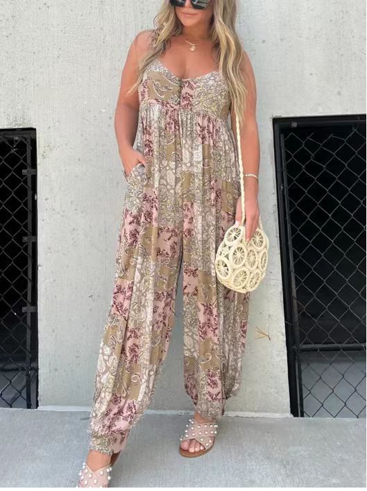 Dame luftig Boho- jumpsuit med elastisk fald og praktiske lommer Stilla