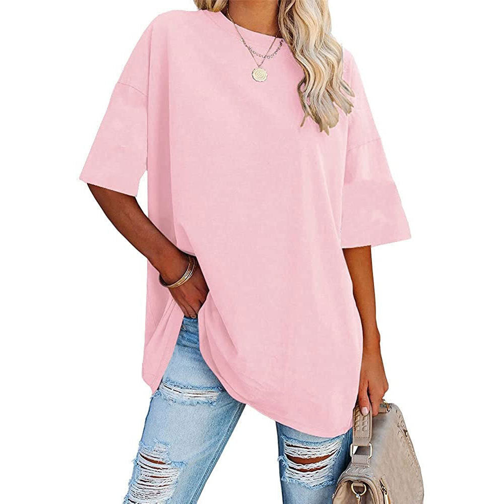 Dame afslappet oversized T-shirt med rund halsudskæring og korte ærmer Stilla