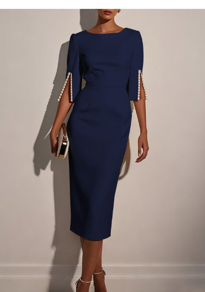 Dame elegant brudekjole med lange ærmer og perleudsmykninger Stilla