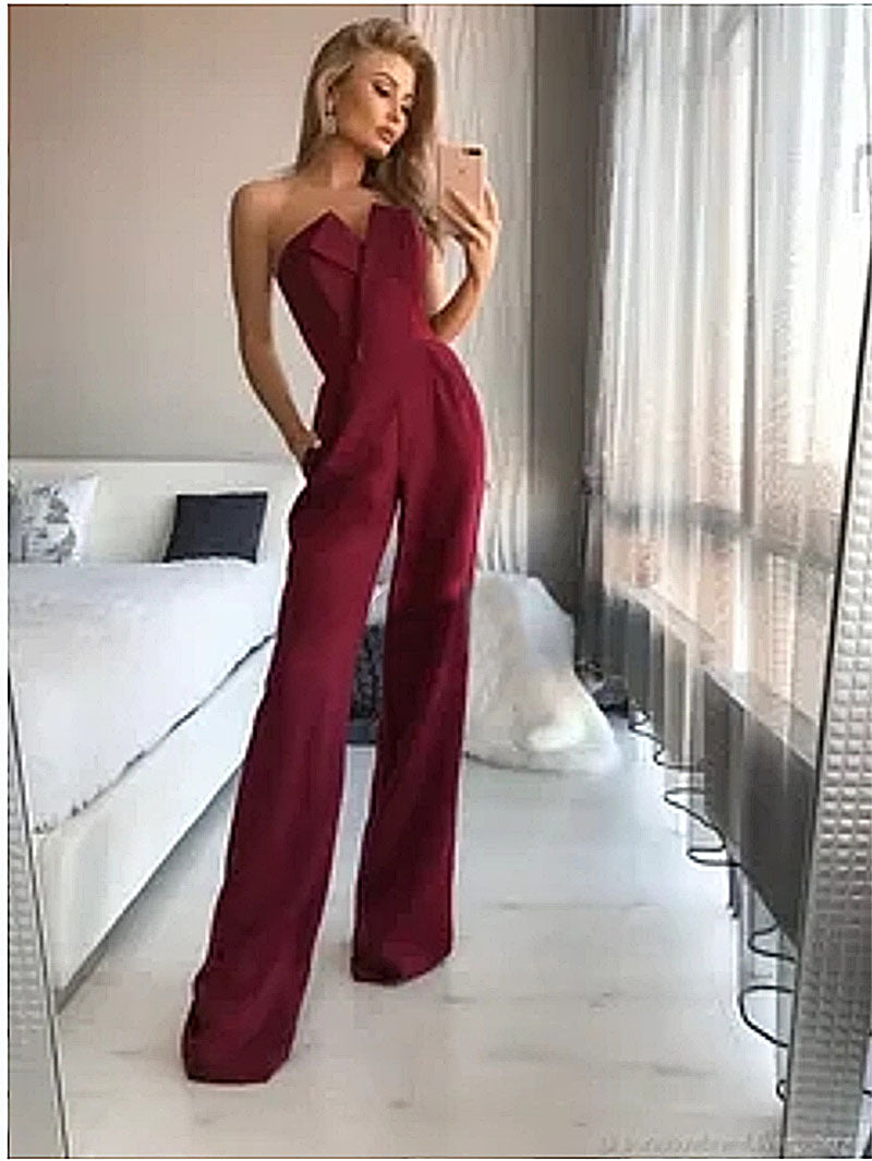 Dame Elegant Jumpsuit med Rynker og struktureret Overdel Stilla