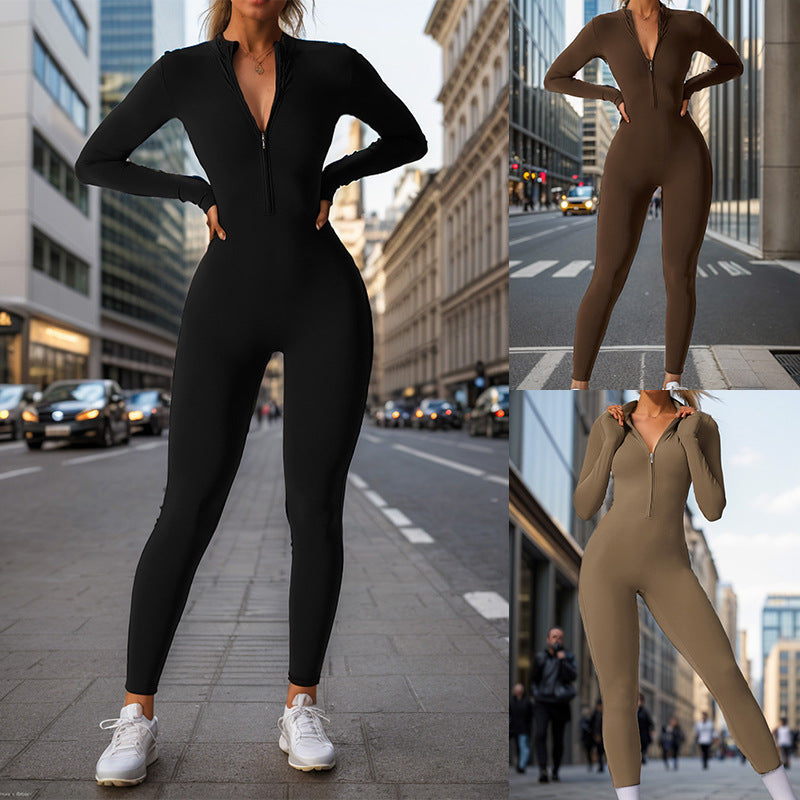 Dame Sporty Jumpsuit med høj krave og fuld lynlås Stilla