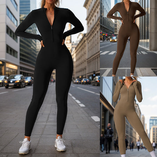 Dame Sporty Jumpsuit med høj krave og fuld lynlås Stilla