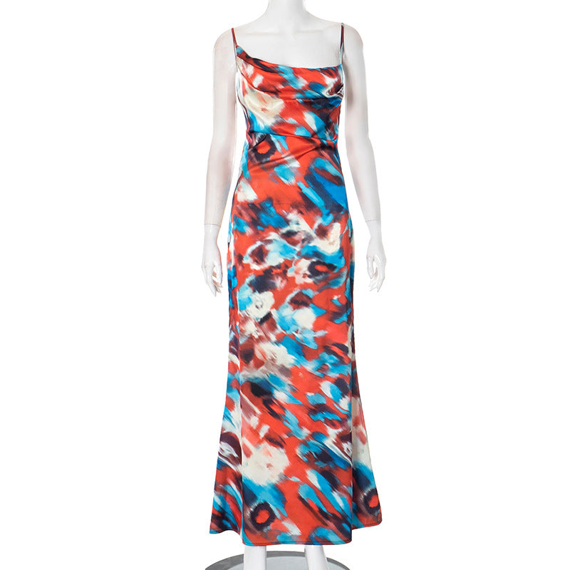 Dame Elegant Gulvlængde Kjole med justerbare Spaghetti-stropper Stilla