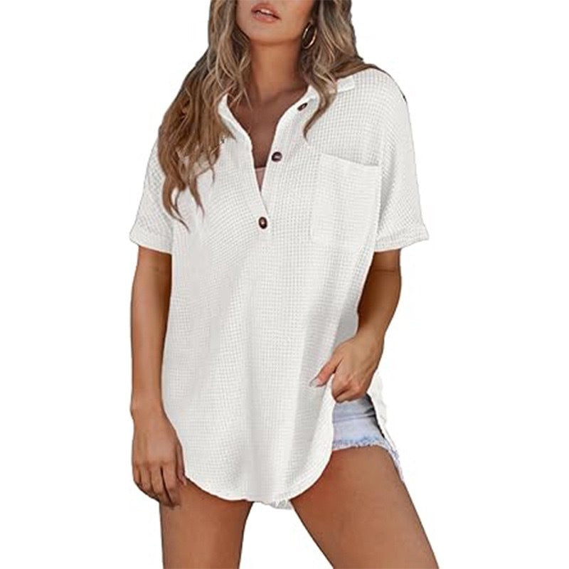 Dame afslappet kortærmet skjorte med knaplukning og brystlomme Stilla