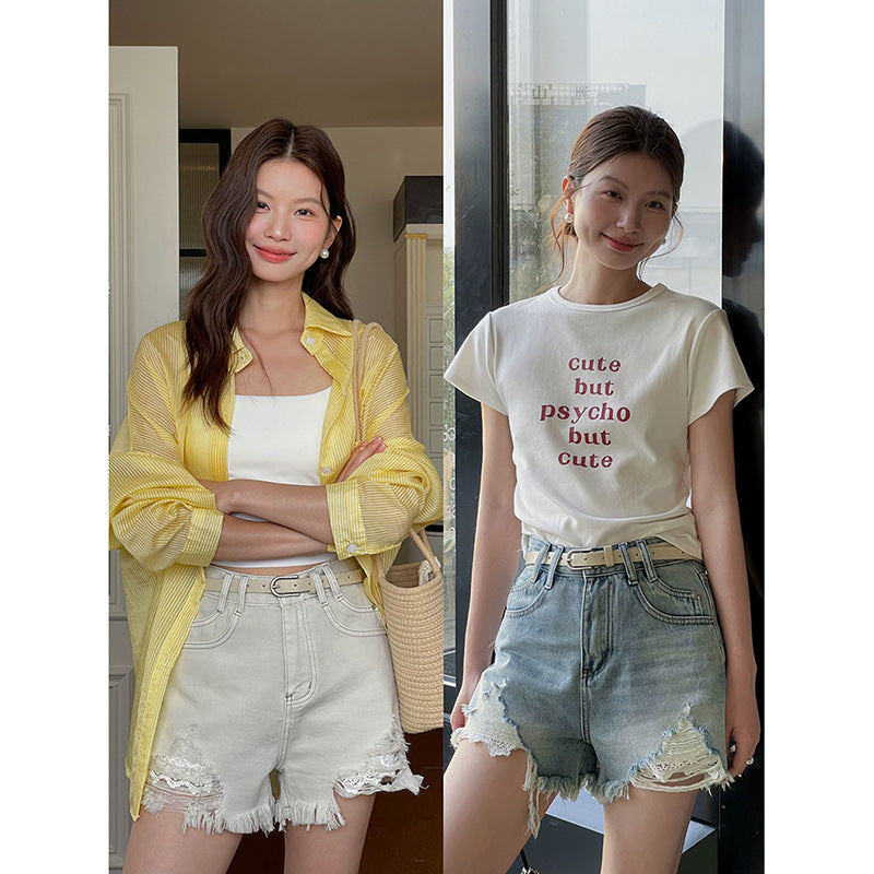 Dame Destroyed Denim-Shorts med afslappet snit og vintage-detaljer Stilla