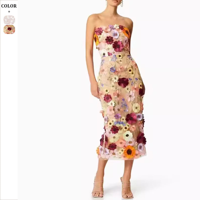 Dame Elegant blomsterbroderi kjole i midi-design med off-shoulder snit Stilla