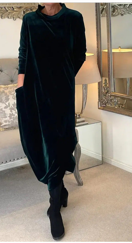 Dame afslappet hættekjole i luksuriøs velour Stilla