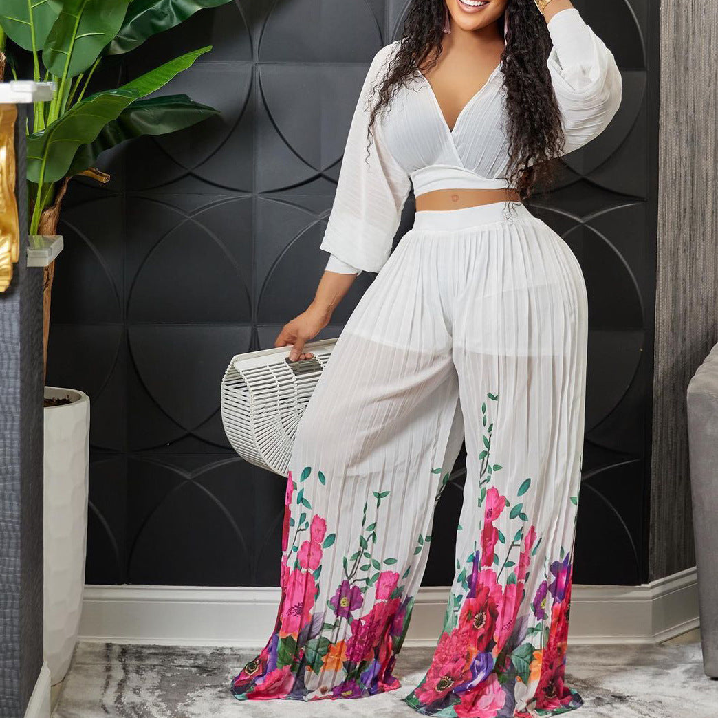 Dame elegant jumpsuit med voluminøse ærmer og blomstertryk Stilla