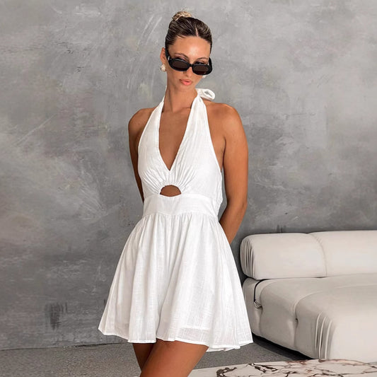 Dame Cut-Out Sommerkjole med Halterneck og flydende Skørt Stilla