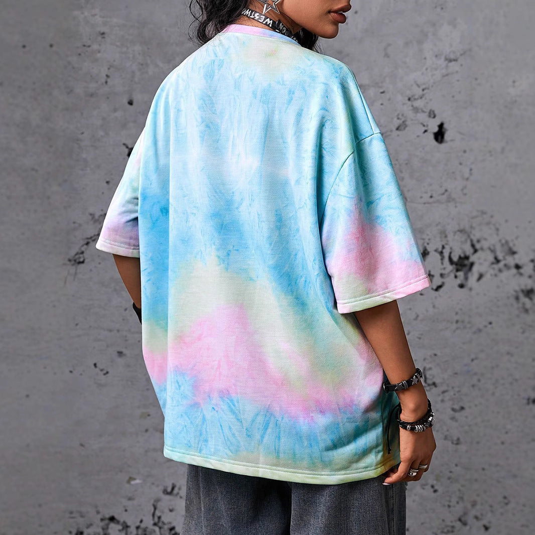 Dame afslappet oversized T-shirt med batikmønster Stilla