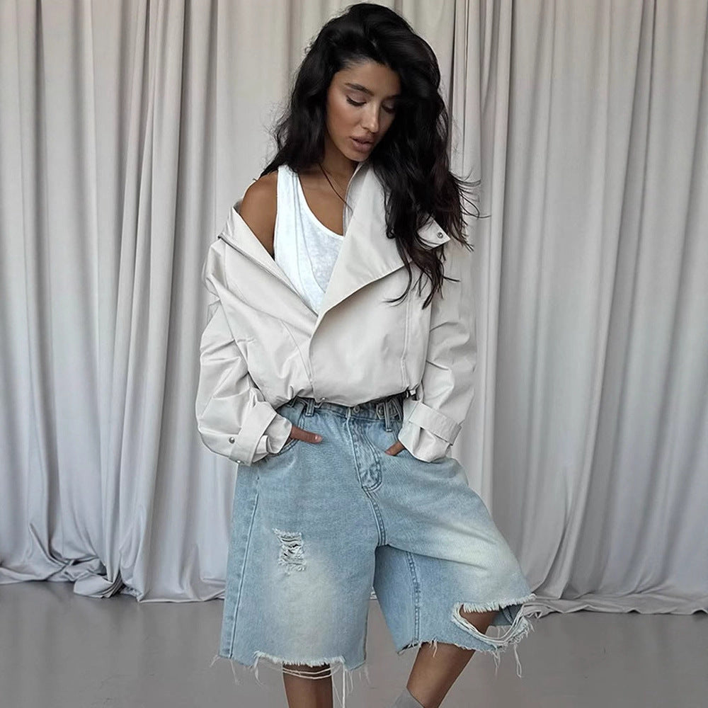 Dame afslappet oversized jakke med stilfuld revers Stilla