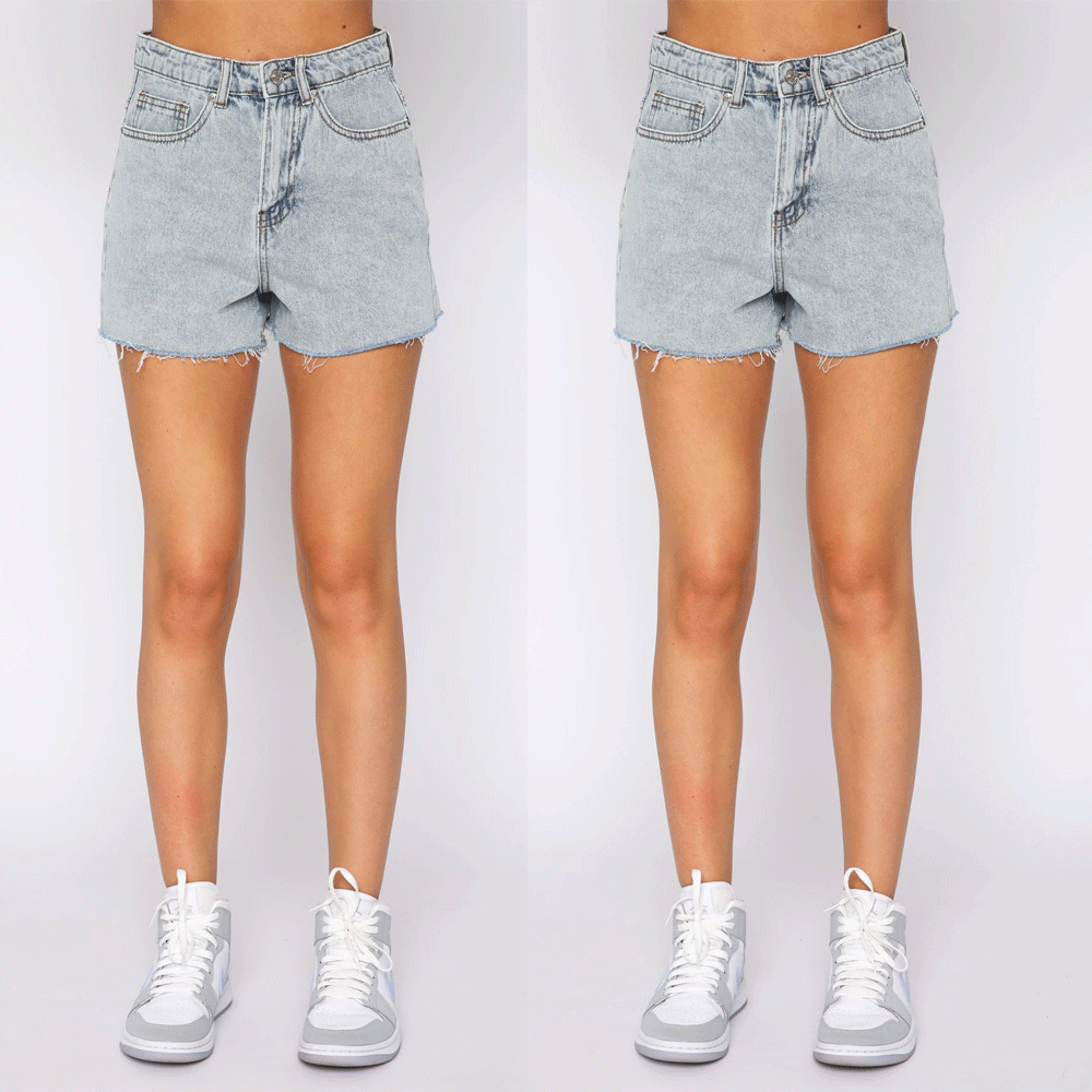 Dame denim shorts med høj talje og flagrende kanter Stilla