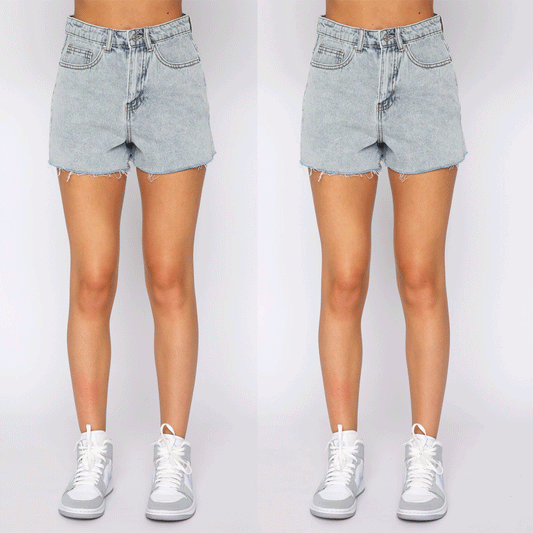 Dame denim shorts med høj talje og flagrende kanter Stilla