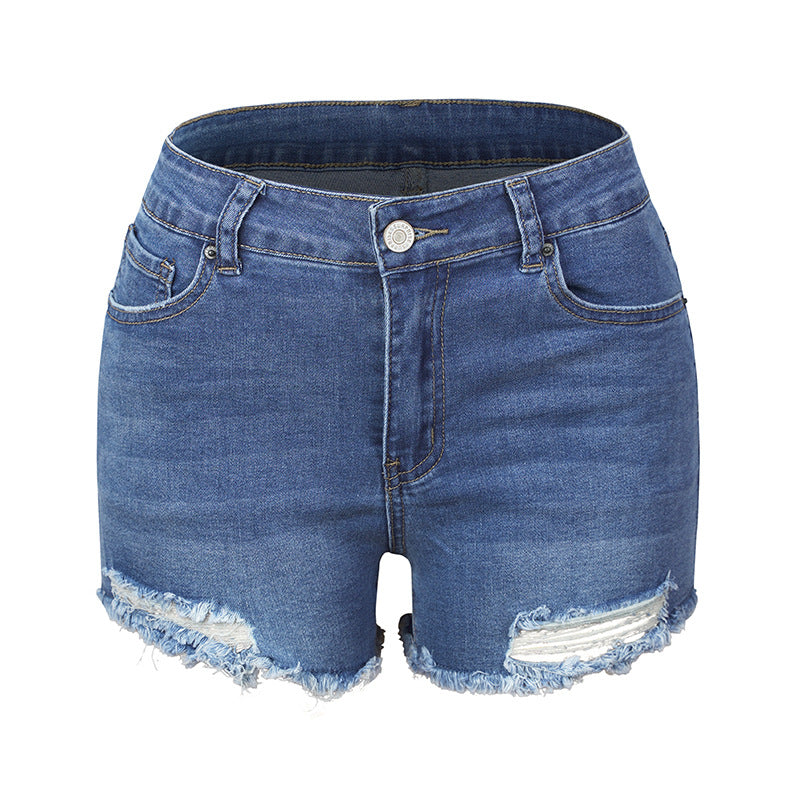 Dame destroyed Denim-shorts i afslappet vintage-stil Stilla