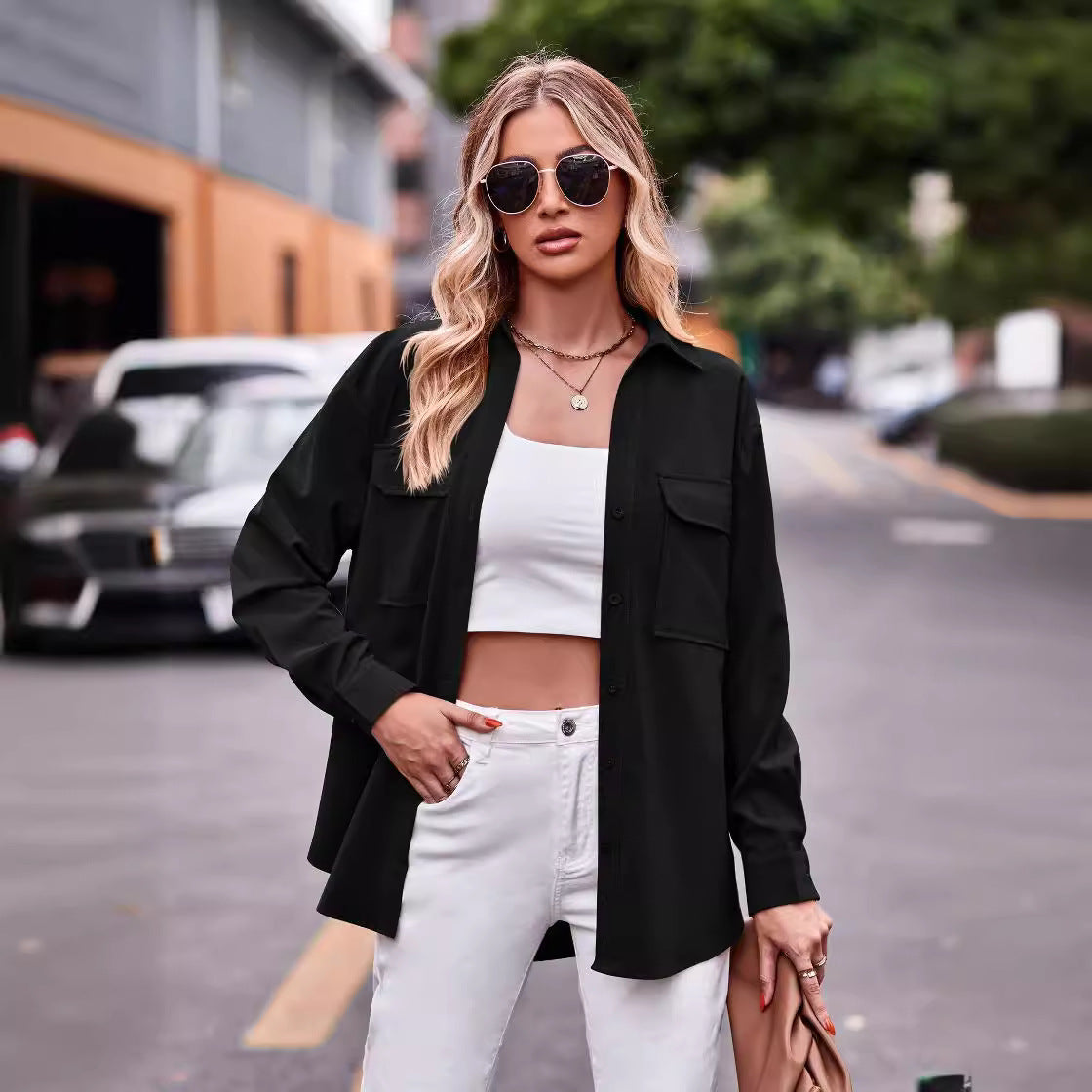 Dame afslappet skjorte med praktisk lomme-design Stilla