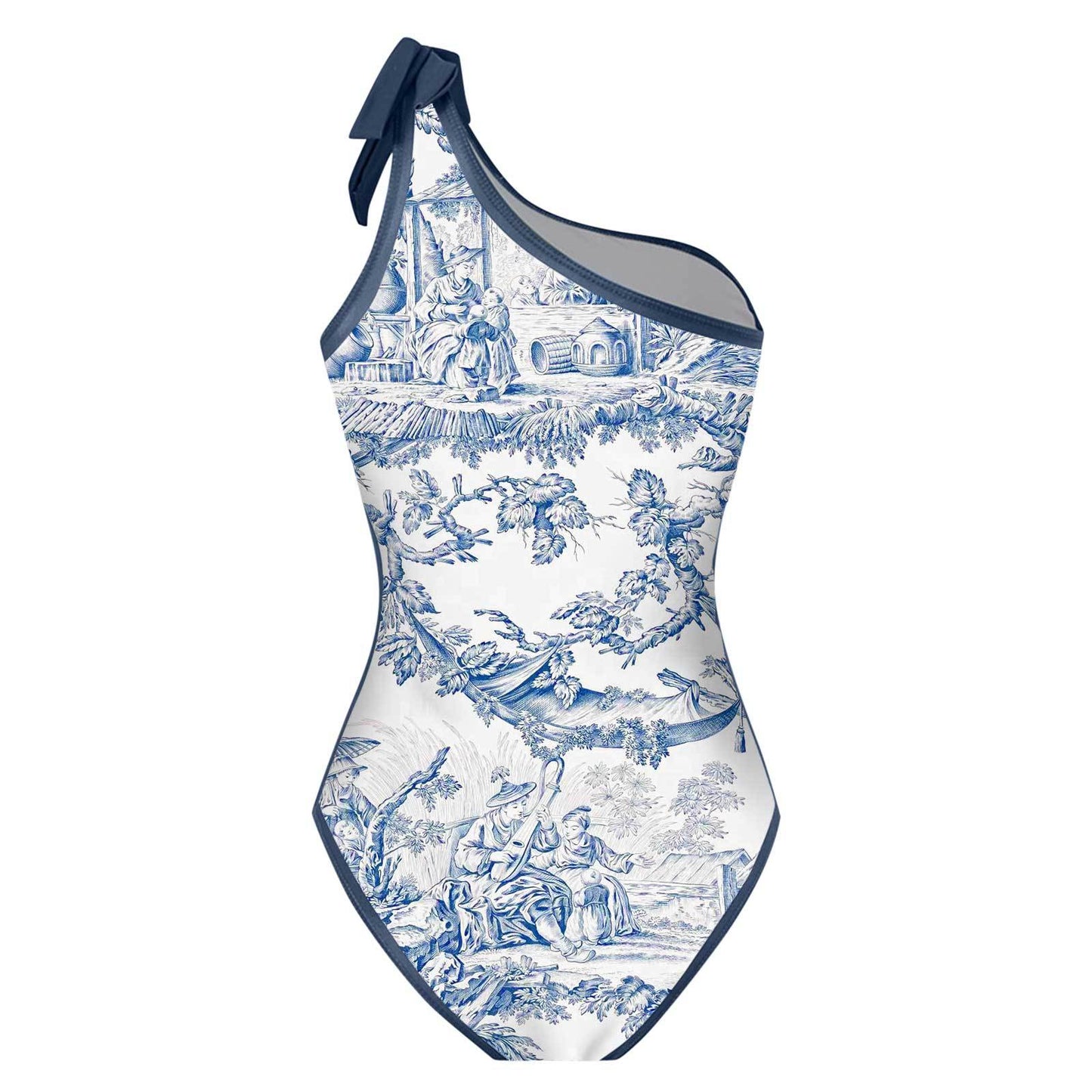 Dame Elegant Én-delt Badedragt med asymmetrisk Ruffle-detaljer og matchende Nederdel Stilla