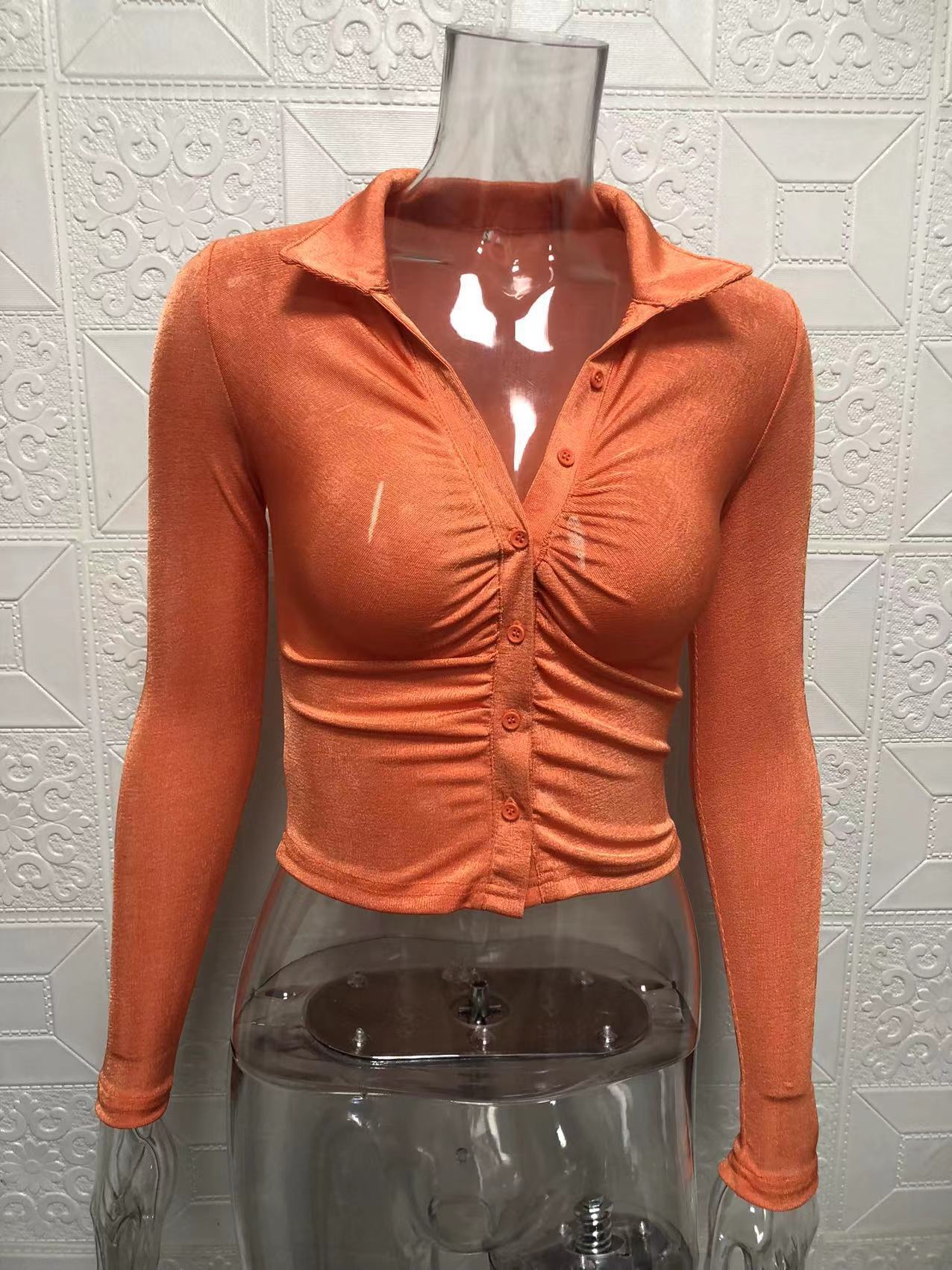 Dame Cropped Langærmet med Rynkning og Knapliste Stiila