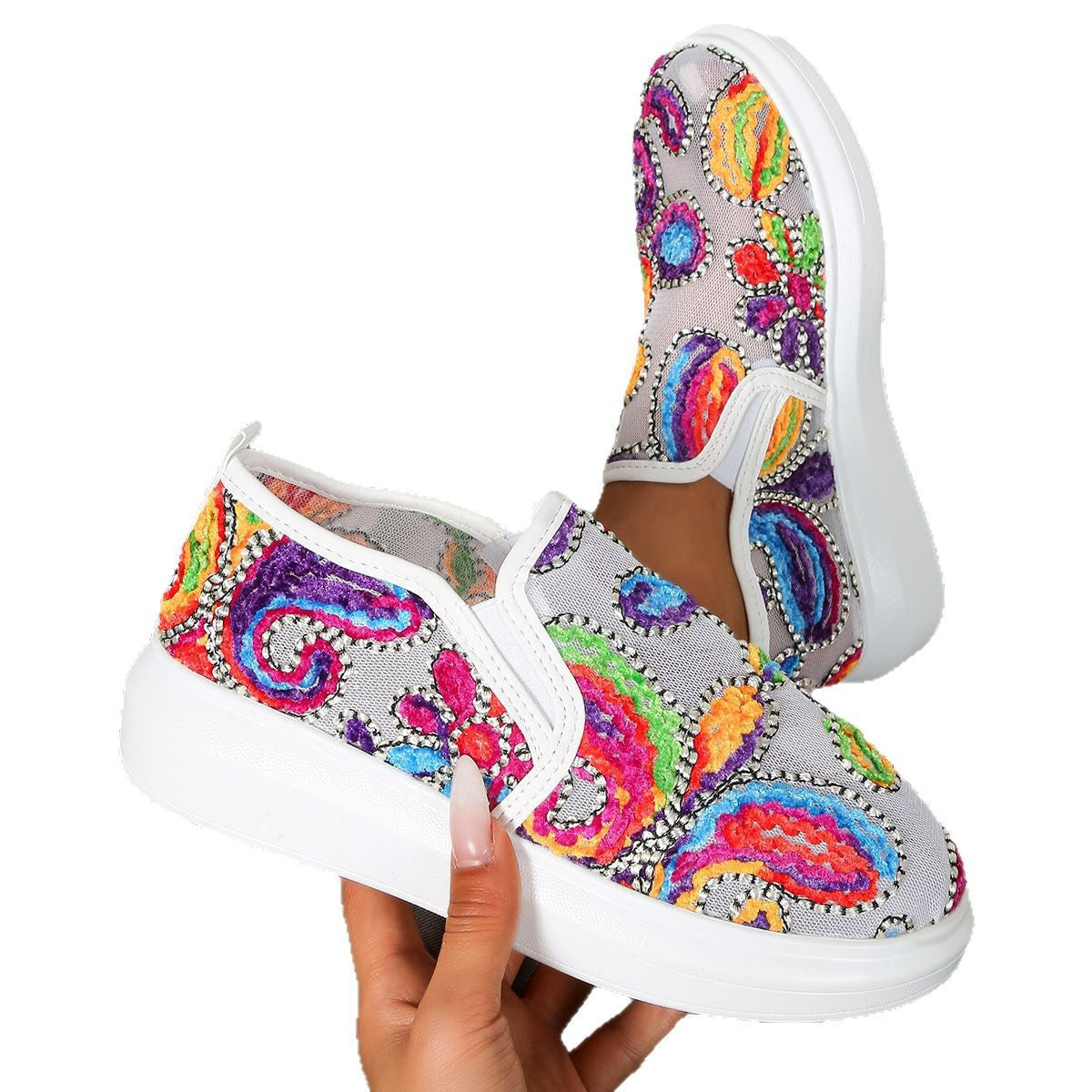 Dame Slip-On Sneakers med farverigt håndbroderedesign Stilla