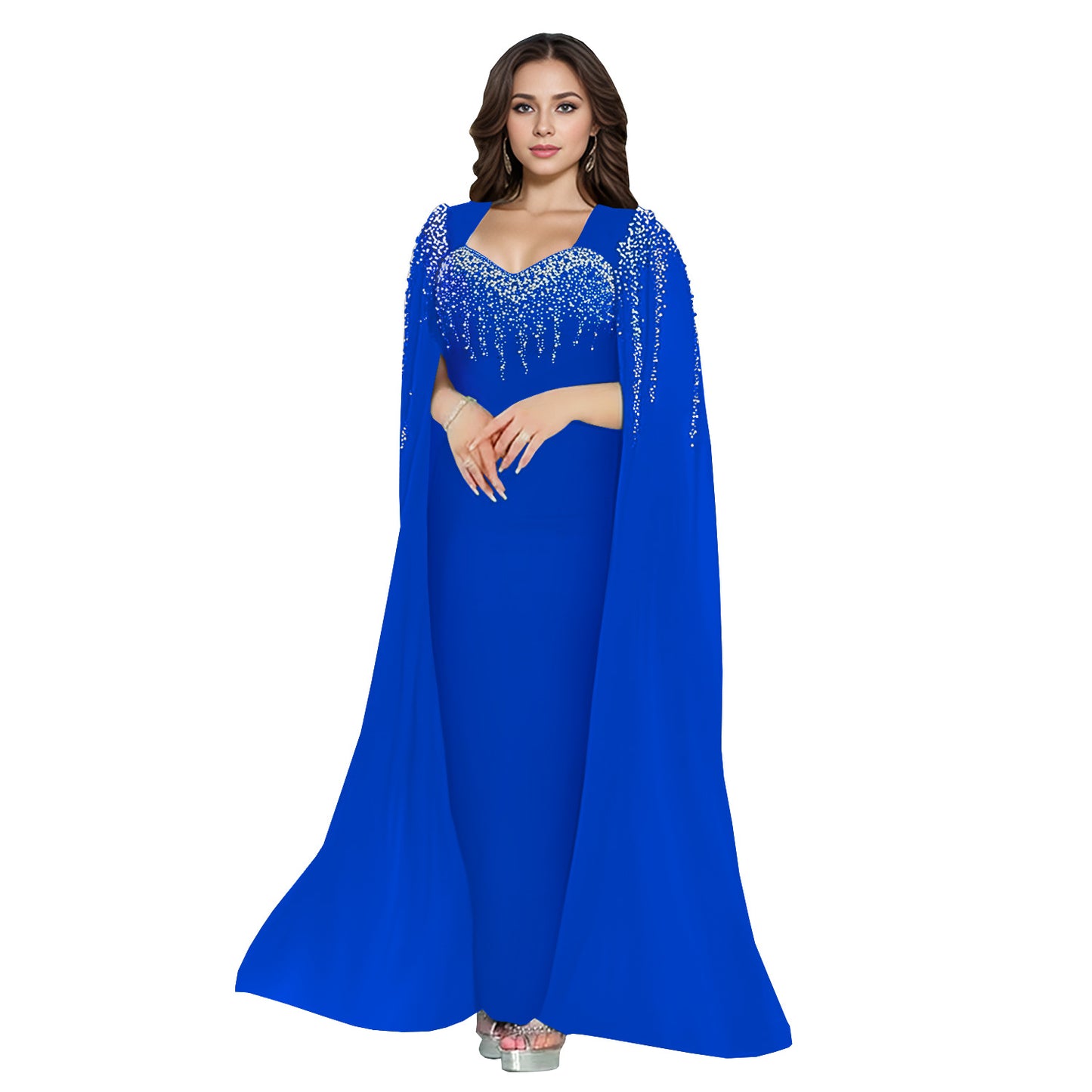 Dame Elegant aftenkjole med ædel kappe og glitrende detaljer Stilla