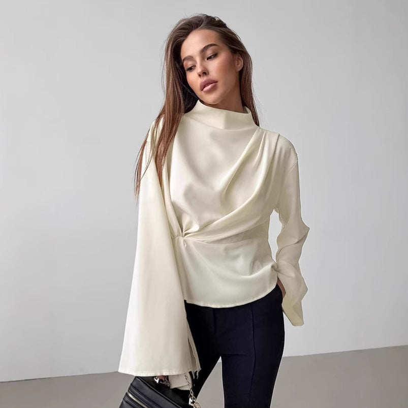Dame elegant bluse top med asymmetrisk snit og afslappet indpakningsdetalje Stilla