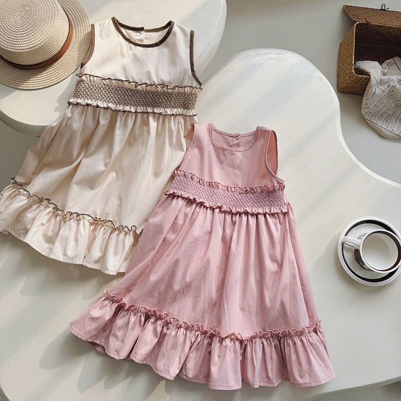 Pige Smocked A-linje Sundress med Rüschensaum Stilla