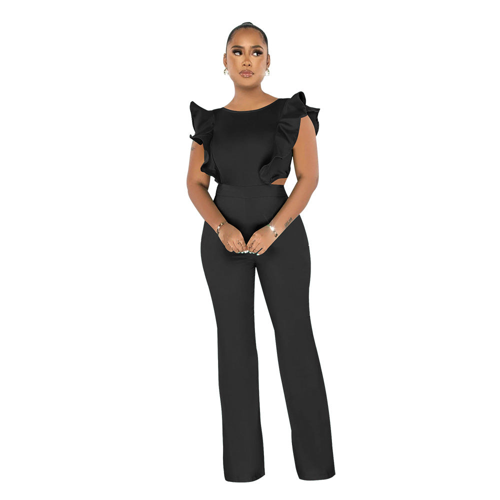 Dame elegant jumpsuit med ruffle detaljer og tætsiddende snit Stilla